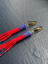 Load image into Gallery viewer, "Blue/Purple/Red" Peyote Tube Handwoven Beaded Earrings