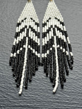Load image into Gallery viewer, "Black & White Feather" Handwoven Beaded Earrings