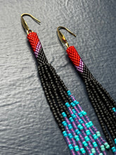 Load image into Gallery viewer, "Red/Pink/Black" Peyote Tube Handwoven Beaded Earrings