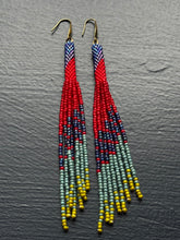 Load image into Gallery viewer, "Blue/Purple/Red" Peyote Tube Handwoven Beaded Earrings