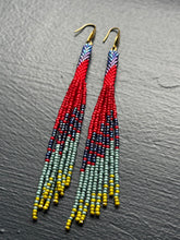 Load image into Gallery viewer, "Blue/Purple/Red" Peyote Tube Handwoven Beaded Earrings