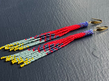 Load image into Gallery viewer, "Blue/Purple/Red" Peyote Tube Handwoven Beaded Earrings