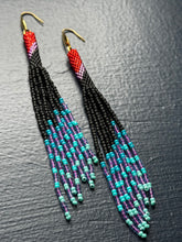Load image into Gallery viewer, "Red/Pink/Black" Peyote Tube Handwoven Beaded Earrings
