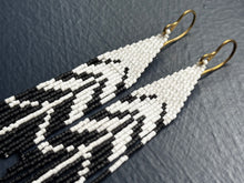 Load image into Gallery viewer, "Black &amp; White Feather" Handwoven Beaded Earrings
