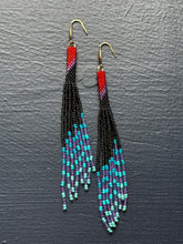 Load image into Gallery viewer, "Red/Pink/Black" Peyote Tube Handwoven Beaded Earrings
