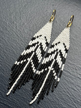 Load image into Gallery viewer, "Black &amp; White Feather" Handwoven Beaded Earrings
