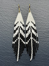 Load image into Gallery viewer, "Black &amp; White Feather" Handwoven Beaded Earrings
