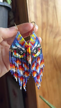 Load and play video in Gallery viewer, &quot;Spirit Owl&quot; Handwoven Beaded Earrings
