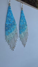 Load and play video in Gallery viewer, &quot;Shimmering Sky&quot; Handwoven Beaded Earrings
